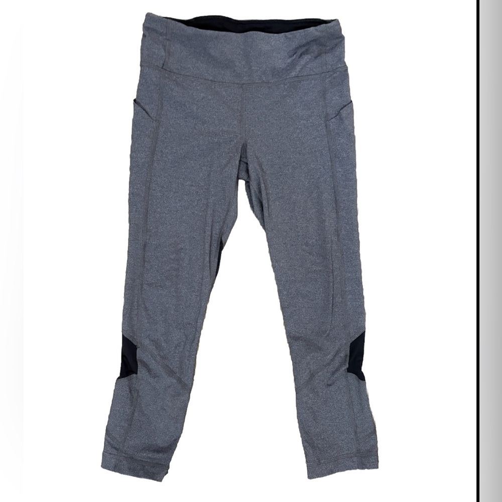 Lululemon Run: Inspire Crop II Leggings Size 6 Gray Black Mesh Panel Pocket